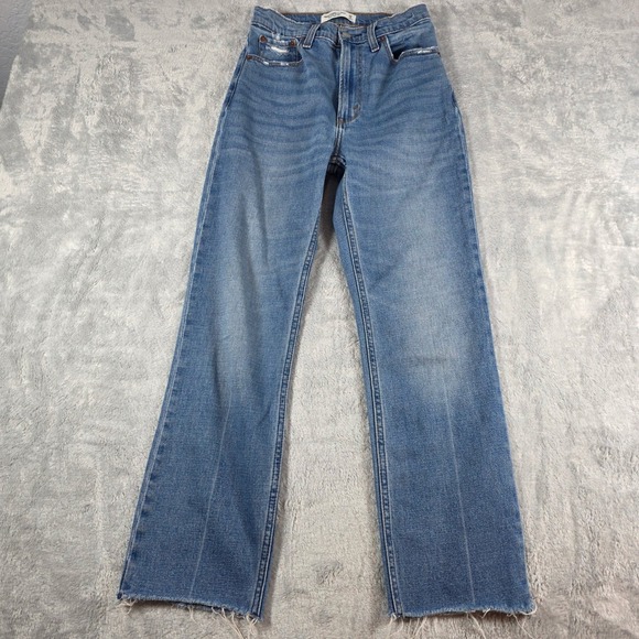 Abercrombie & Fitch Denim - Abercrombie & Fitch Ultra High Rise Ankle Straight Jeans Blue 25 / 0R Raw Hem